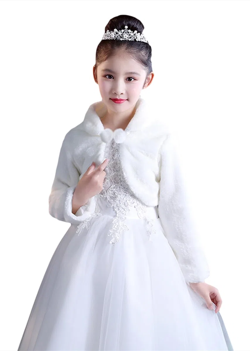 Princesa de Niña Cárdigan Chal de Piel Sintética Chaquetilla de bolero niña Fiesta de Flor Capa de Princesa Accesorios de Vestido con manga larga