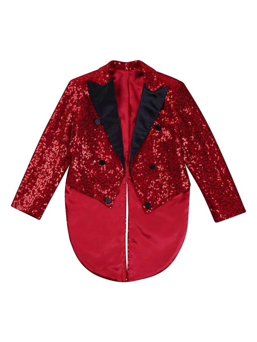 Hedmy Chaqueta Brillante de Fiesta para Niños Blazer Lentejuelas de Esmoquin con Solapa y Botones Cruzados Chaqueta de Mago 5-14 Años borgoña 5-6 años