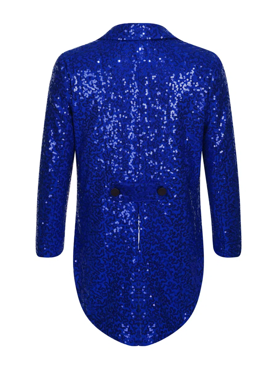 IEFIEL Esmoquin de Lentejuelas para Niño Chaqueta de Fiesta Vestir Formal de Boda Cóctel Chaqueta de Mago Disfraz de Fiesta Carnaval 5-16 Años Azul 11-12 años