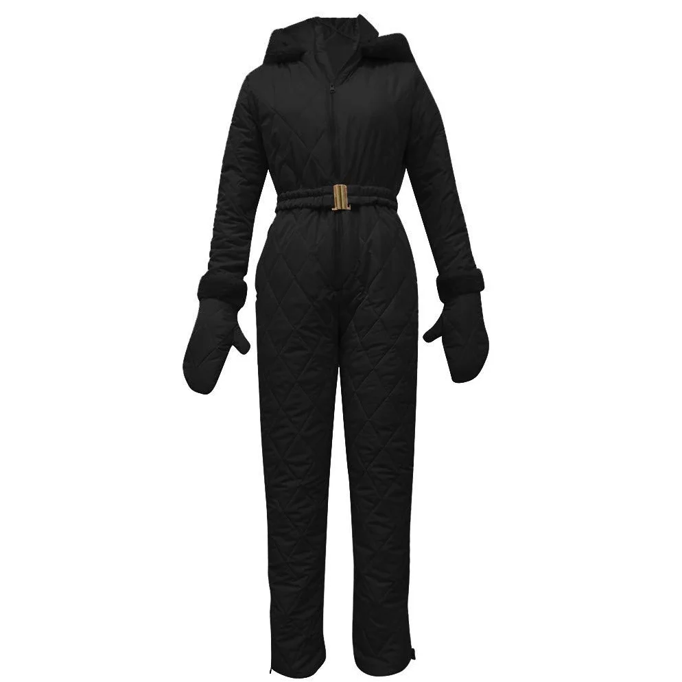 Traje de esquí para mujer, de una pieza, cálido, traje de nieve para mujer, mono de esquí para invierno, cálido, para esquiar, para exteriores, con capucha, cierre de cremallera, traje de esquí,