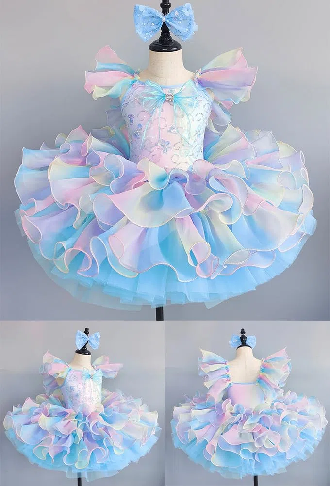 Vestido de Ballet tutú Volantes arcoíris niña con Diadema Lazo, Falda tutú esponjosa de Varias Capas Disfraz Baile