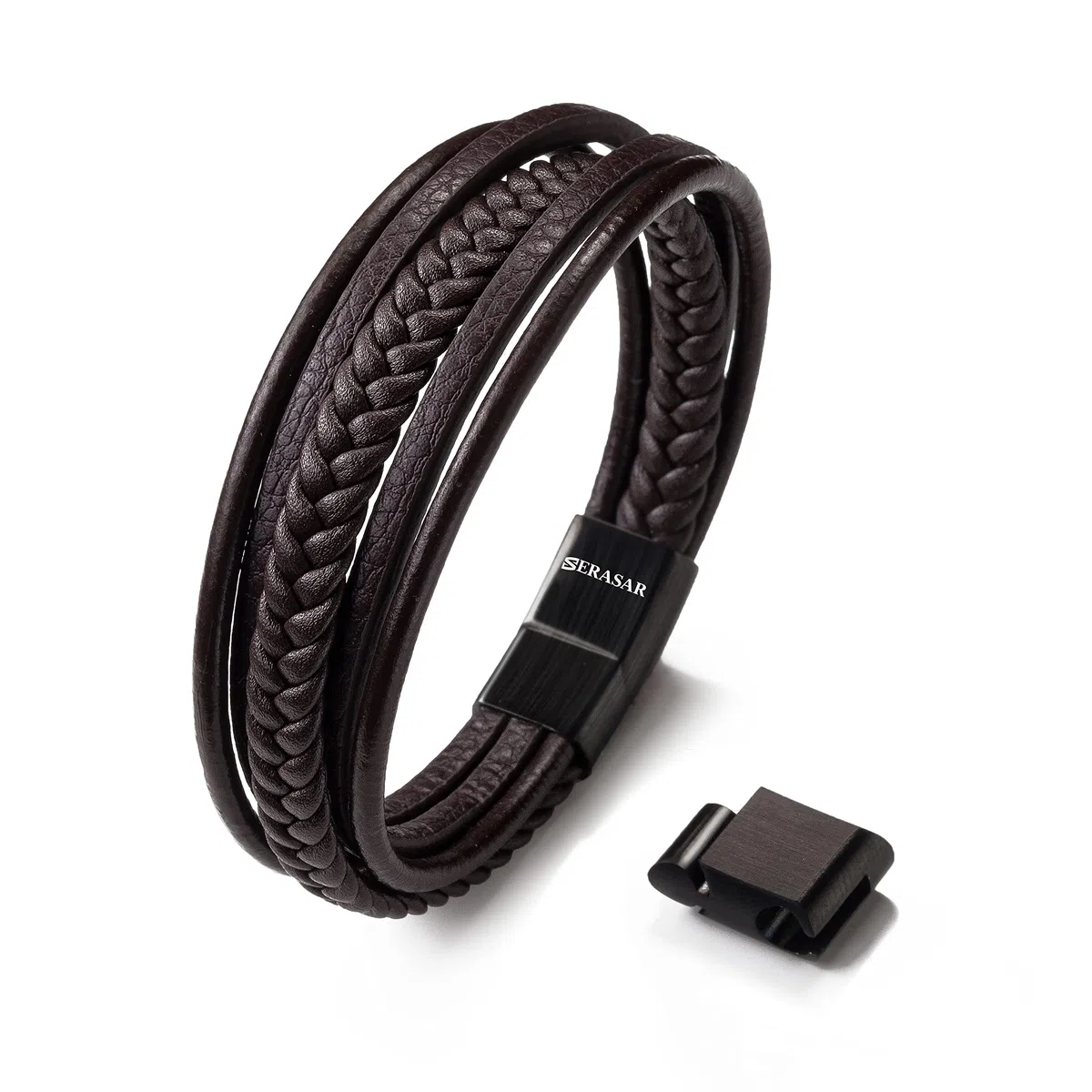 SERASAR | Pulsera de Cuero Premium [Braid] para Hombre en Negro y Marrón | Diferentes Largos | Cerradura de Acero Inoxidable | Joyero Exclusivo | Gran Idea de Regalo