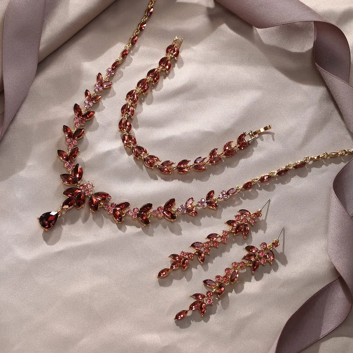 EVER FAITH Juegos de Joyas Mujer Cristal Austriaco Hoja Elegante Marquesa Conjunto de Collar Pendientes y Pulsera de Tenis para Boda
