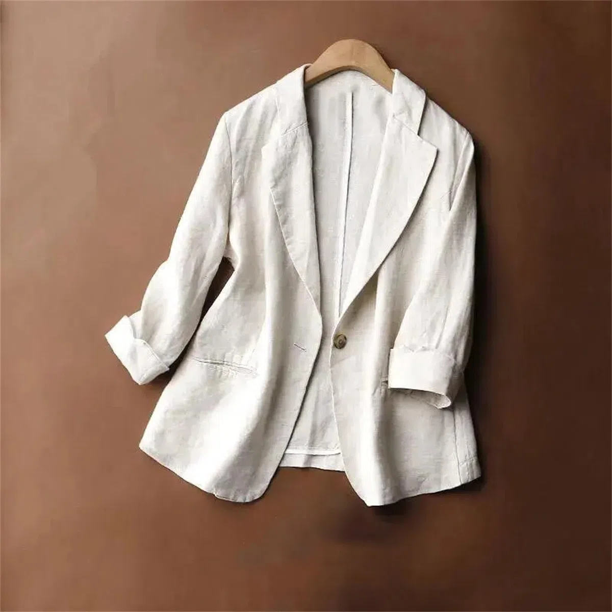Blazer De Mujer, Chaqueta De Algodón Y Lino, Manga Tres Cuartos, Primavera Fina, Verano, Otoño, Blazers Elegantes Informales