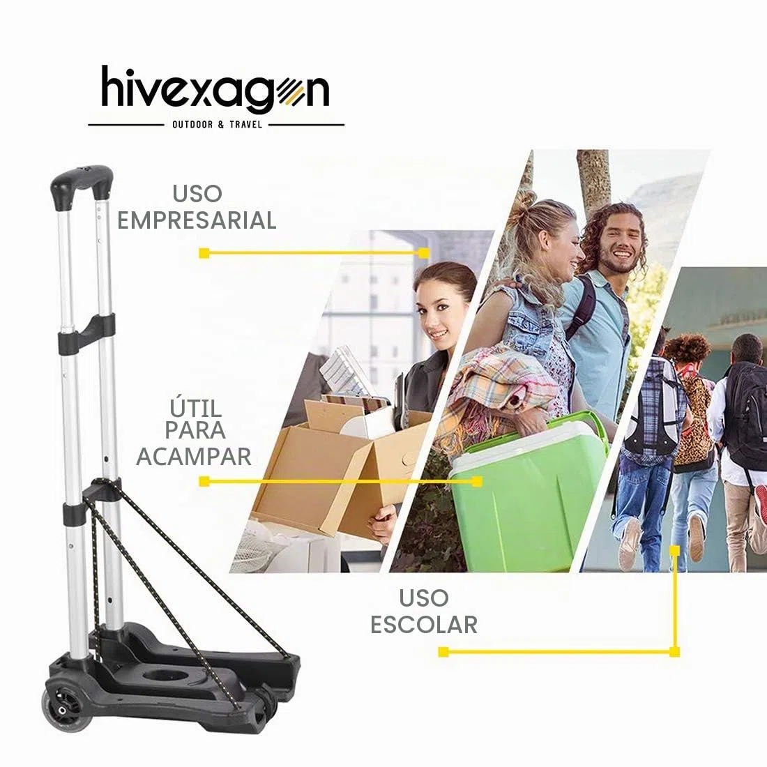 Hivexagon Carrito de Equipaje Plegable, Compacto Ligero Duradero de Aluminio Capacidad de Carga de 40kg/88lbs para Equipaje, Viajes, de Compras, Uso en Oficina y Transporte HG405