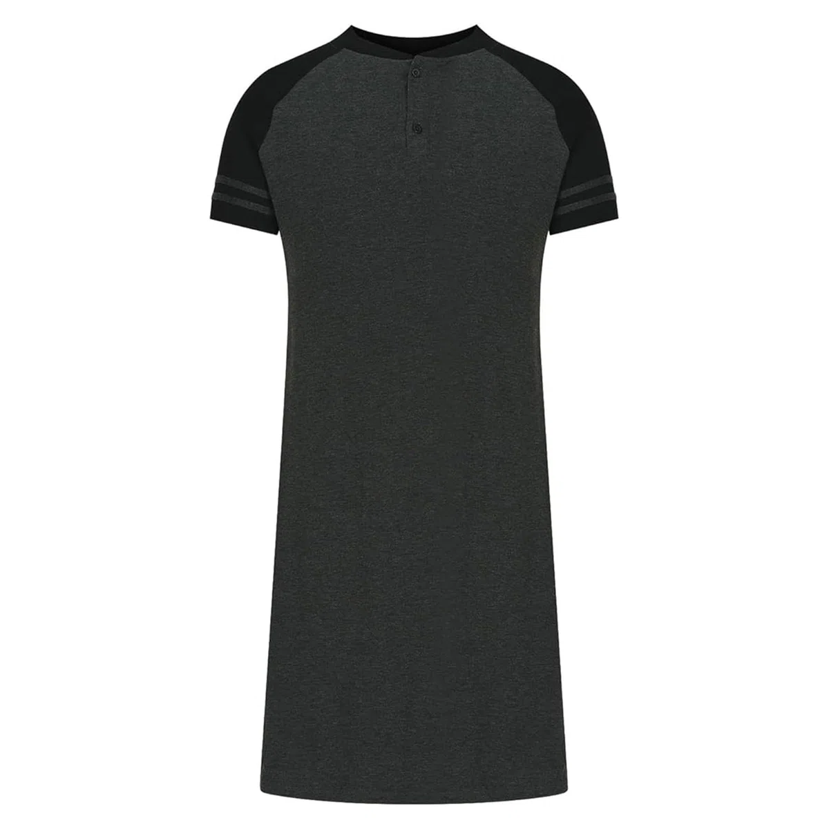 Camisón de manga corta para hombre, informal, con cuello Henley, manga raglán, camiseta básica para hombre, ropa de dormir elástica hasta la rodilla, camiseta para dormir, ropa de dormir, ropa de