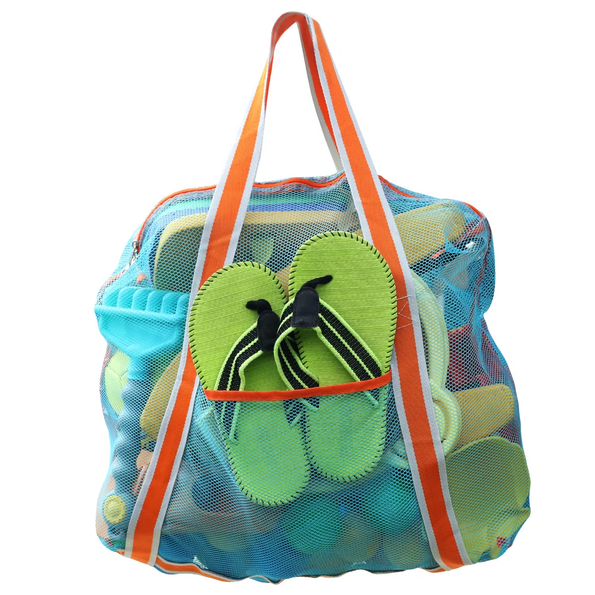 Leberna Bolsa de playa de malla grande, bolsa plegable familiar para juguetes y artículos esenciales de vacaciones