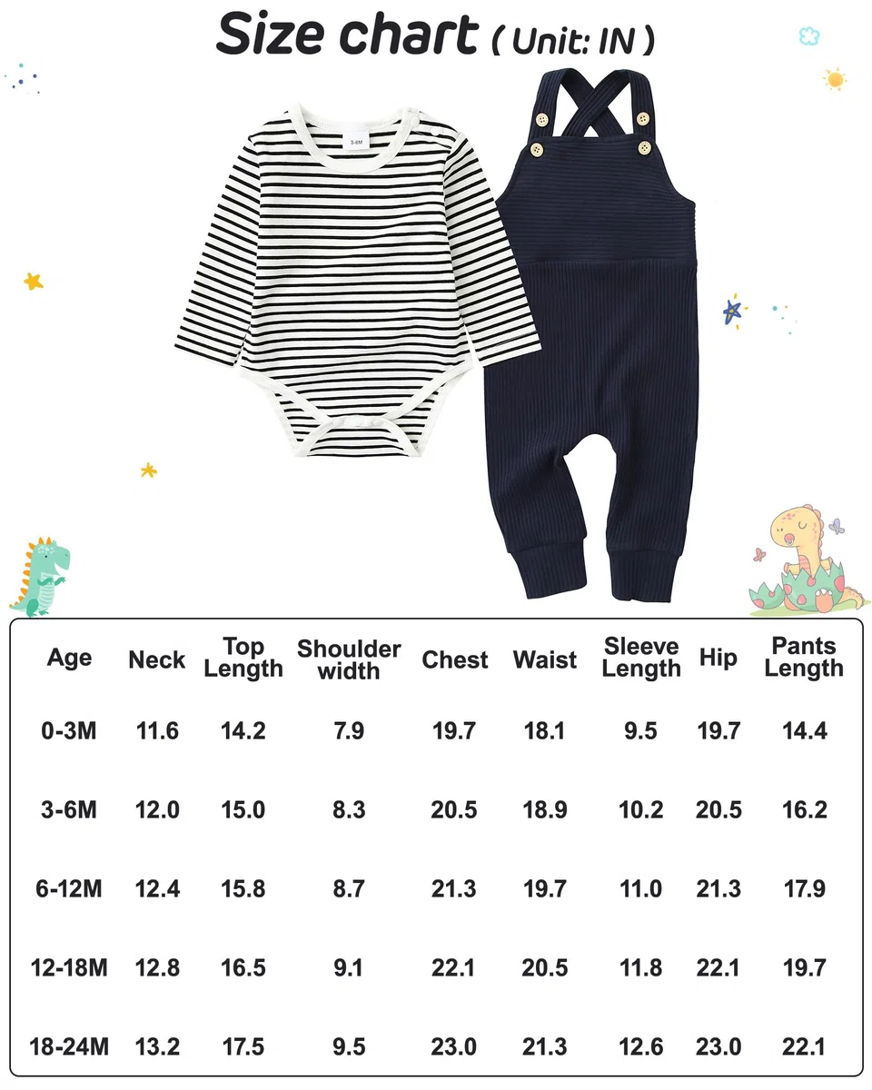Ropa de bebé recién nacido, 2 piezas de mameluco para niños pequeños primavera/verano a rayas + pantalones de babero (0-3 meses)