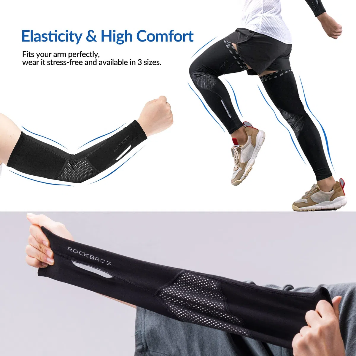 ROCKBROS Mangas de Brazos/Perneras Térmicas de Invierno Calentadores para Ciclismo Running Conducir Deportes de Hombres Mujeres Negro