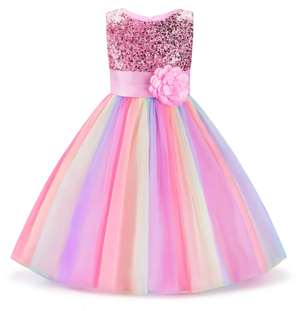 Uhnice Vestido Niña Princesa de Tul con Lentejuelas Arcoíris, Vestido de Dama de Honor para Boda Fiesta Cumpleaños