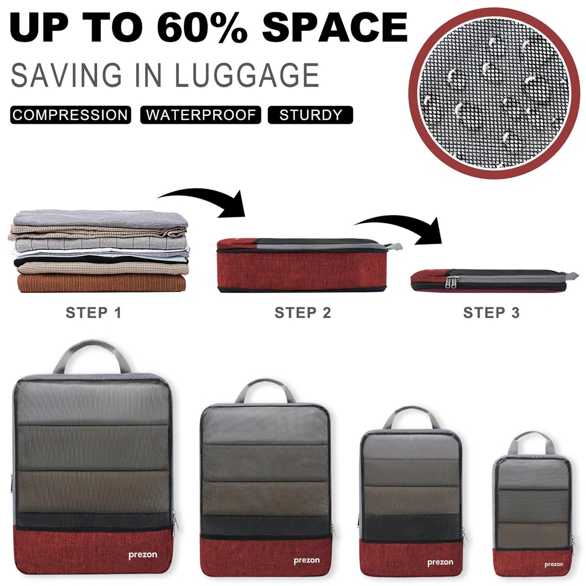 Conjunto de 6 cubos de embalaje compresibles, organizadores de maleta extensibles para viajes y almacenamiento en casa, Rojo