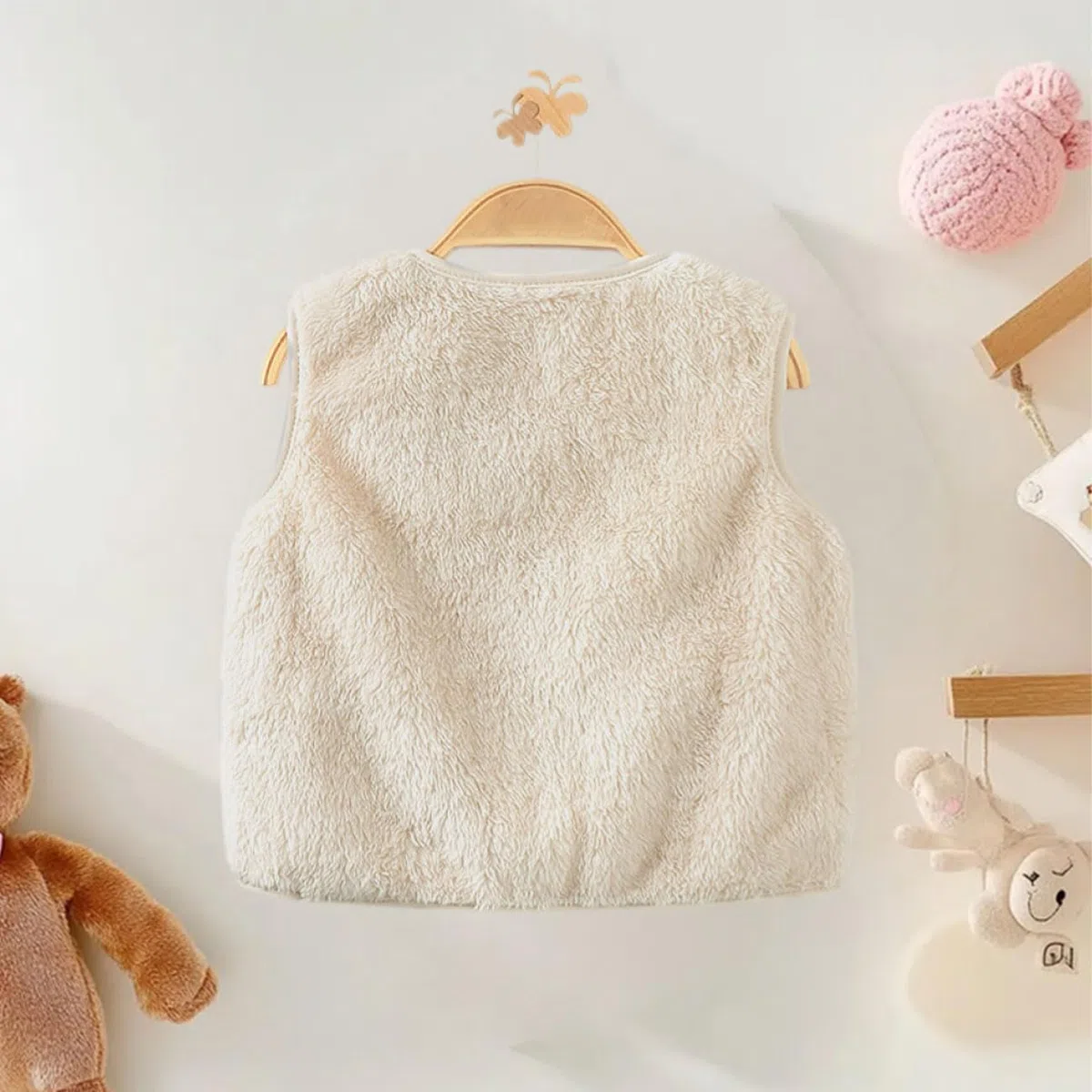 Lindo Bebé Niña Chaleco, Baby Chalecos de Felpa Doble Cara Sin Mangas con Botones a Presión, Bebé Cálido Chaqueta para Otoño, Invierno, Chaqueta Unisex con Bolsillos, Beige/Rosa, 1-7 Años