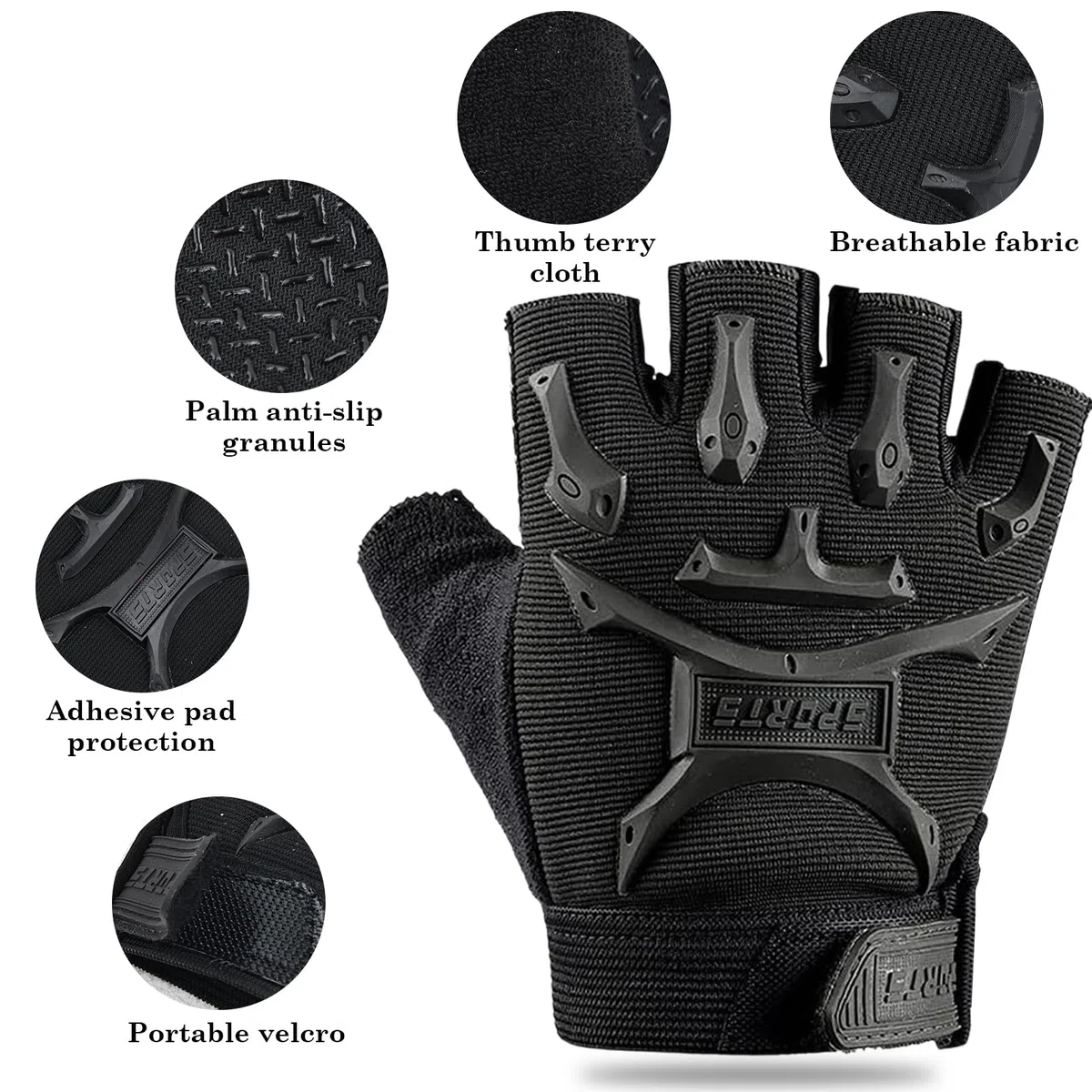 Guantes de Ciclismo de Medio Dedo para Niños, Guantes Deportivos Antideslizantes, Negro, Talla Única