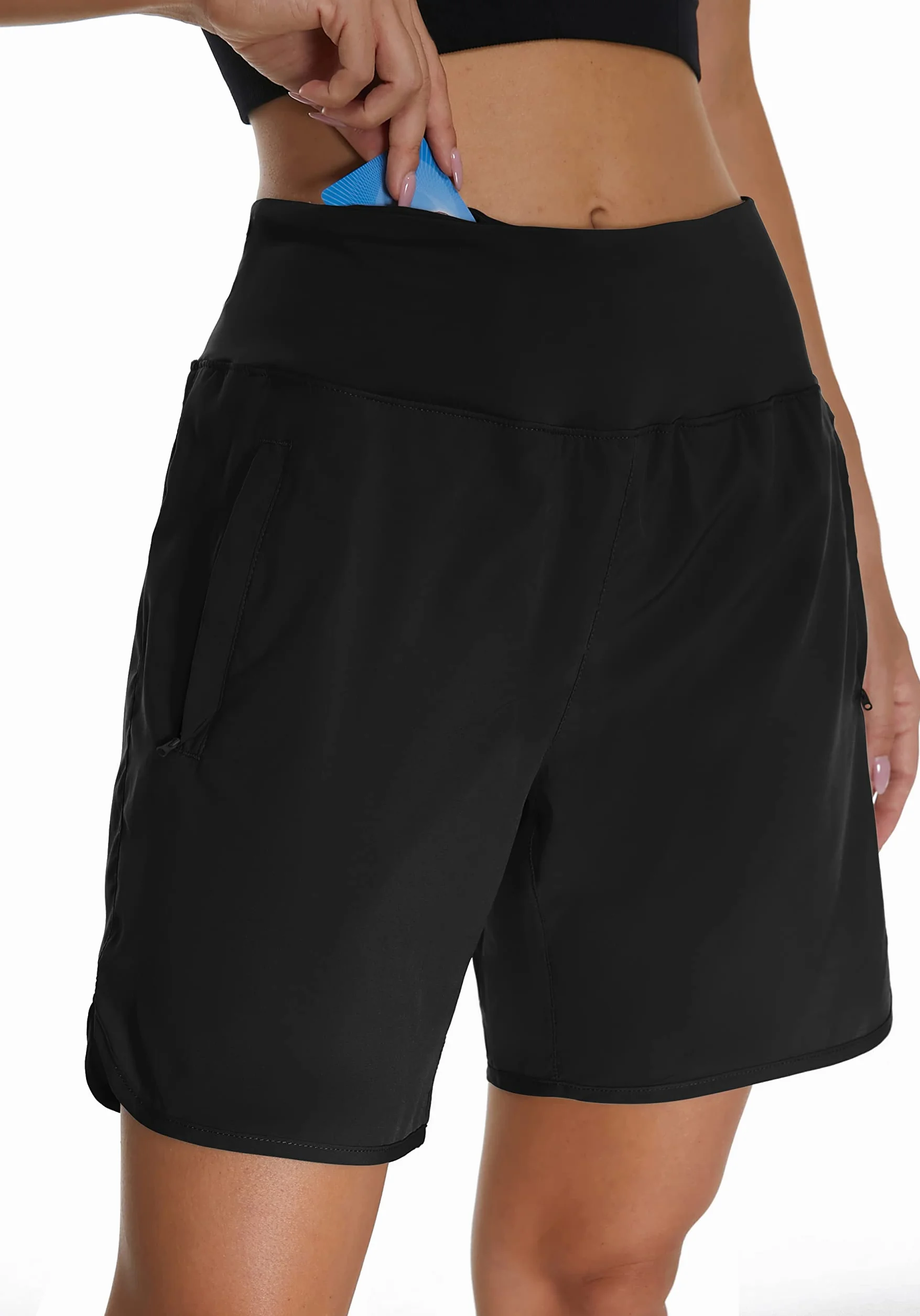 Mesing Pantalones Cortos Mujer Deporte Cintura Alta Fitness Running Shorts Deportivos Transpirable Calzoncillos Interiores y Bolsillos Traseros con Cremallera