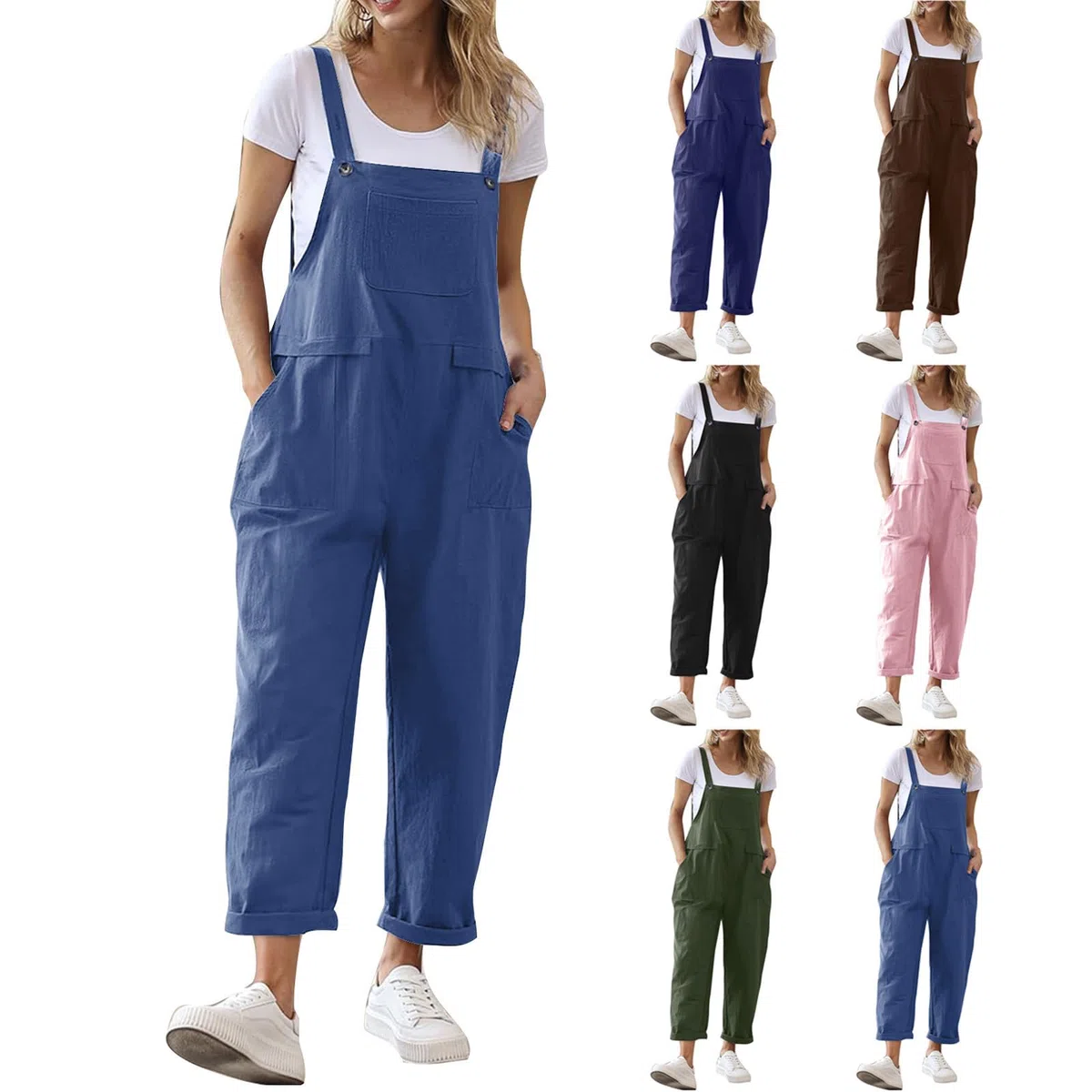 Jumpsuits Mujer Sin Mangas, Casual Holgado y Tirantes Spaghetti, Pantalones Largos Sueltos y Elásticos con Bolsillos 2024 Peto Mujer