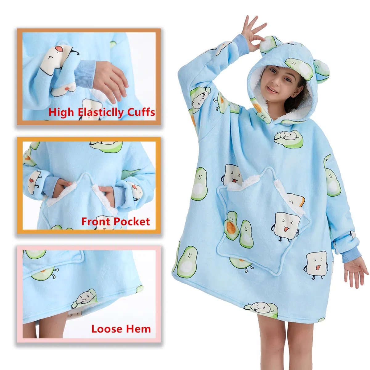 Manta con Capucha de Gran tamaño para Niños,Manta Térmica Súper Suave con Capucha,Manta con Capucha usables para Mayoría de los Niños y Adolescentes,Talla única