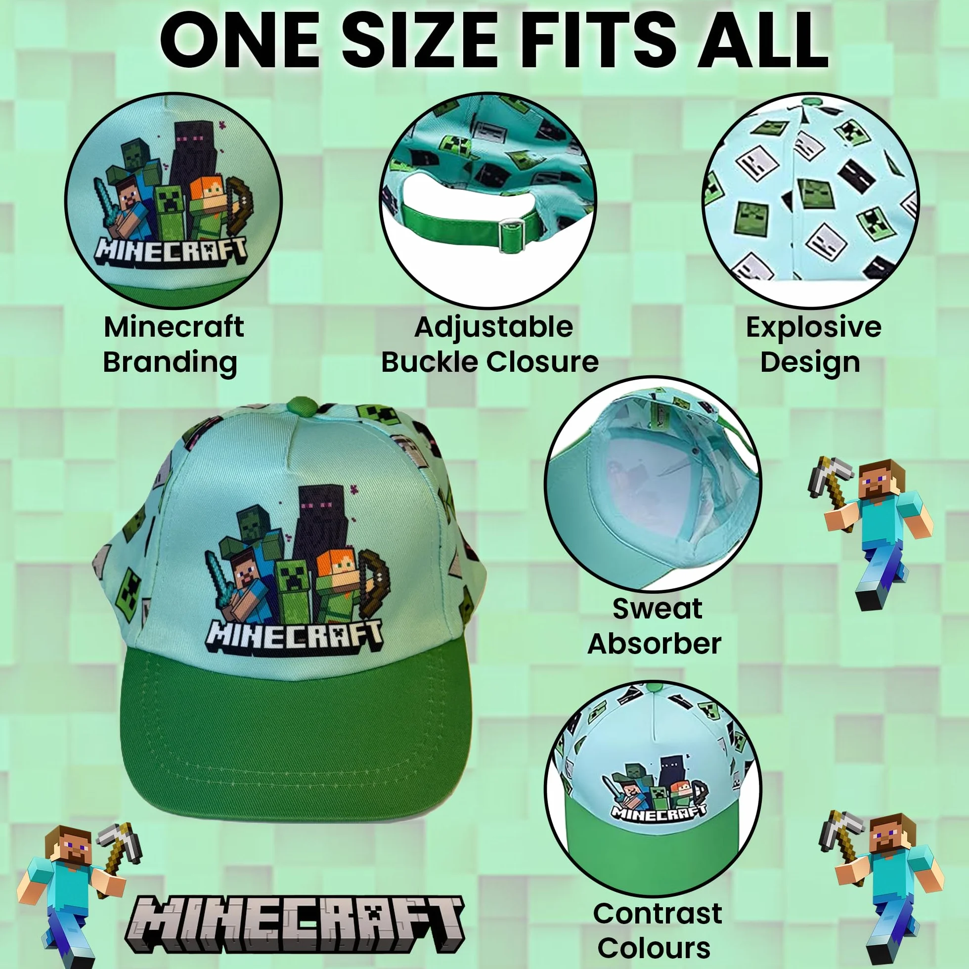 Toys & Gamers Minecraft - Juego de gorra y lentes de sol gratis, azul claro y verde, accesorios de personajes para niños