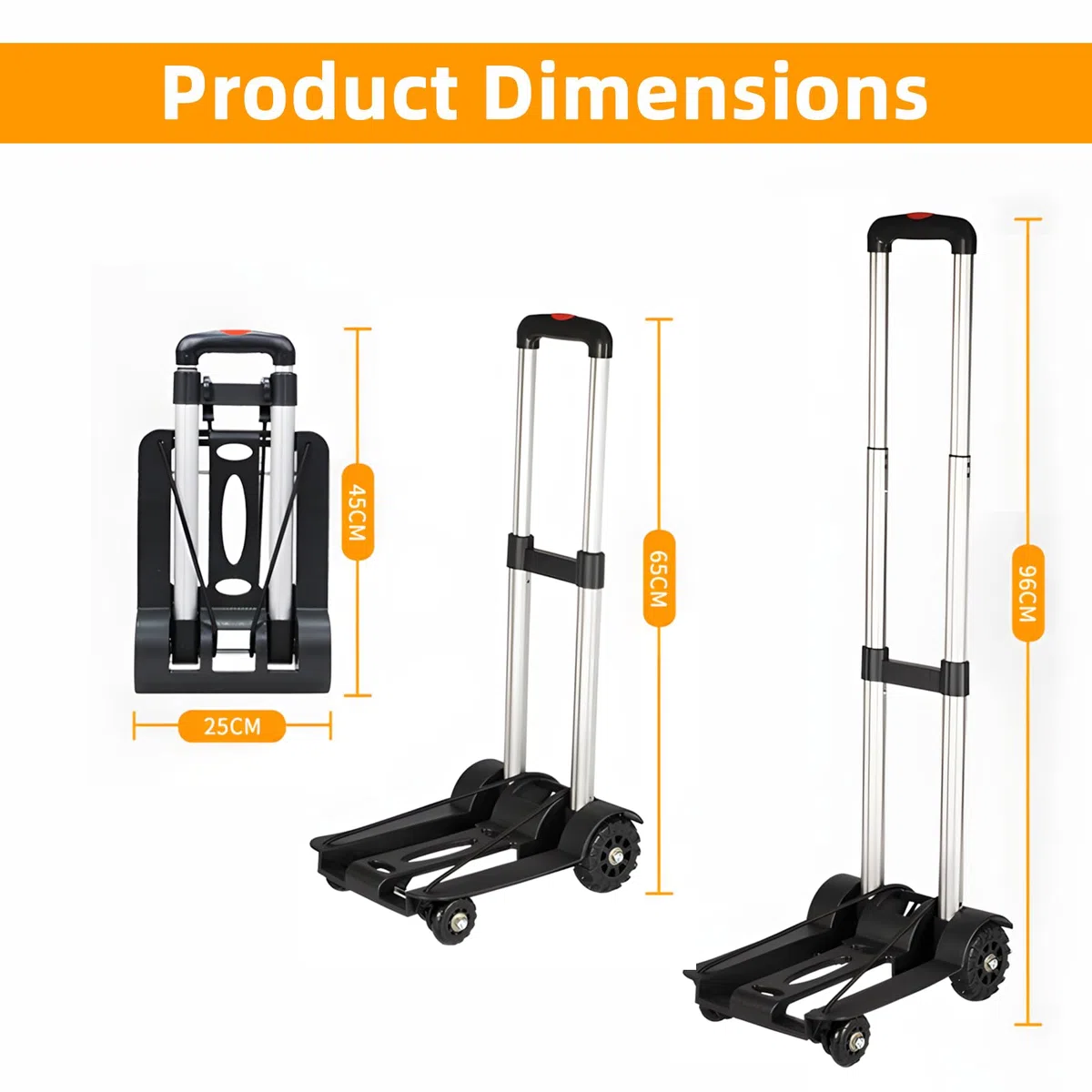 Carrito de Equipaje Plegable, Capacidad de Carga 50 kg, Aleación de Aluminio, Carritos Porta Equipajes con 2 Ruedas para Vacaciones, Deportes, Compras