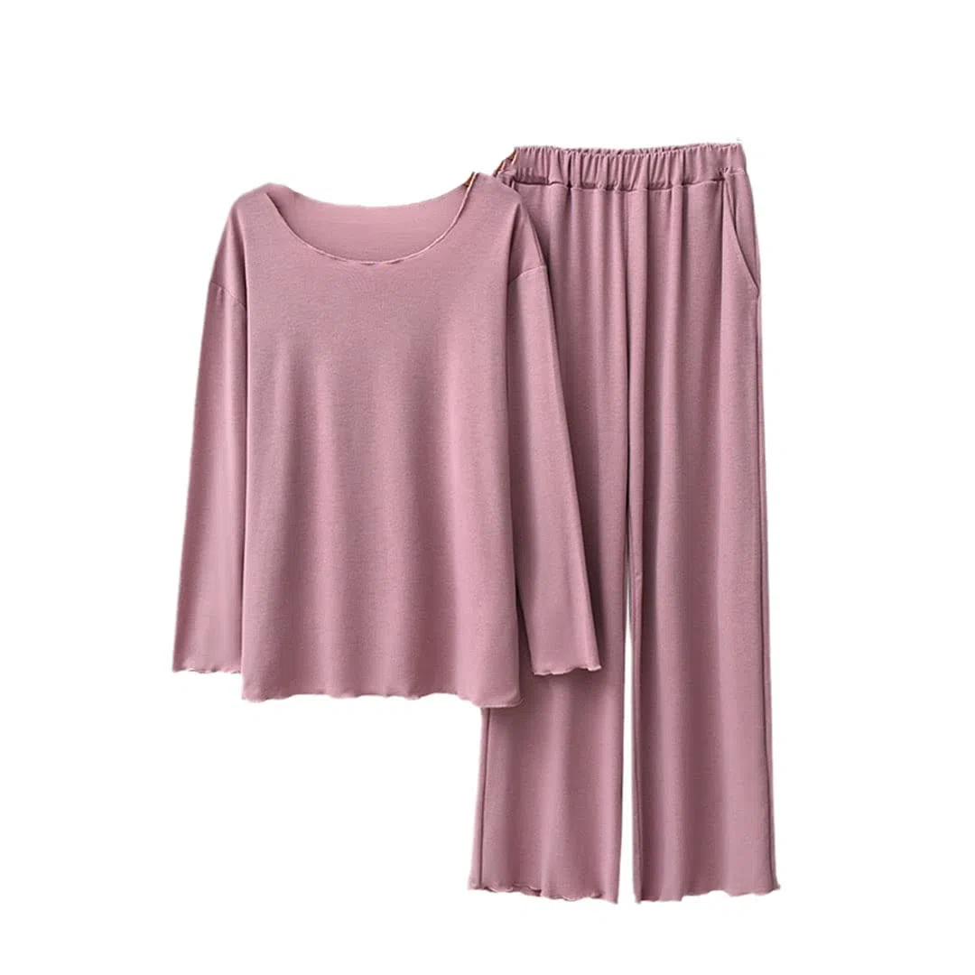 Conjunto de pijama de algodón cómodo suave y elegante con cuello en O para mujer, rosa, talla única