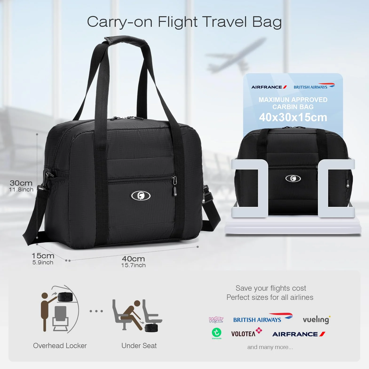SPAHER 2X Bolsa de Viaje 40x30x15 British Airways Equipaje de Mano Bolsa de Deporte Gimnasio Impermeable Bolsos Maternidad Hospital Fin Semana Mujer Hombres Cabin Duffle Bag Gym Bag