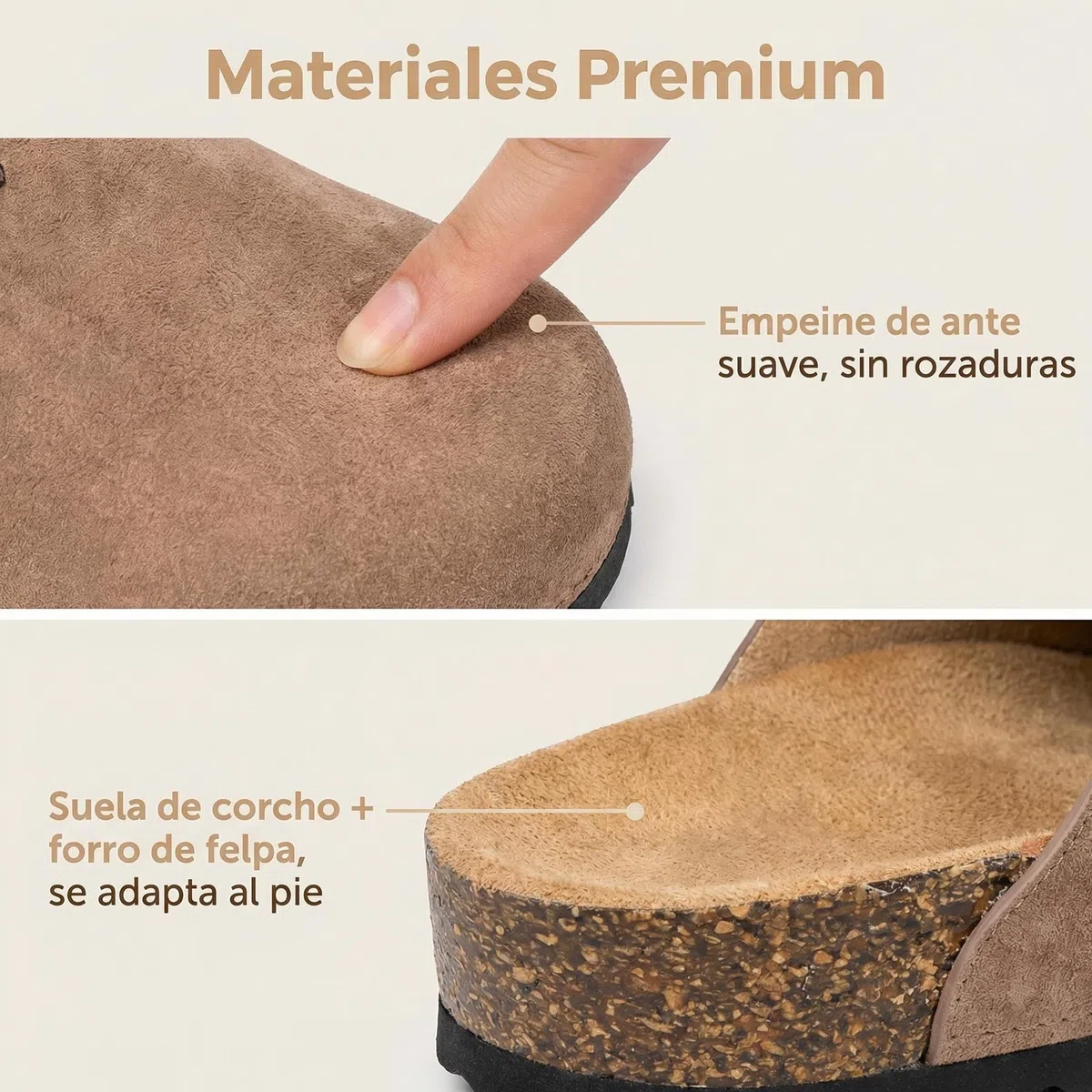 Zuecos Mules Mujer Cómodos de Corcho Cerrados con Hebilla Ajustable Pantuflas Antideslizantes para Casa Trabajo Jardín, Sandalias Casual Negro Marrón Beige 36-41