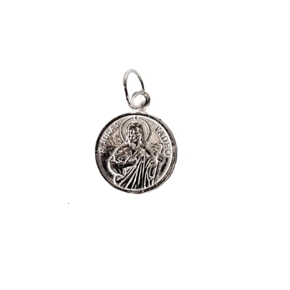 Genérico Medalla San Judas Tadeo Plata de Ley 925 - Tamaño 1,2 Cm + Anilla con Cadena Plata de Ley 925 de 40 a 45 cm - Estuche Regalo