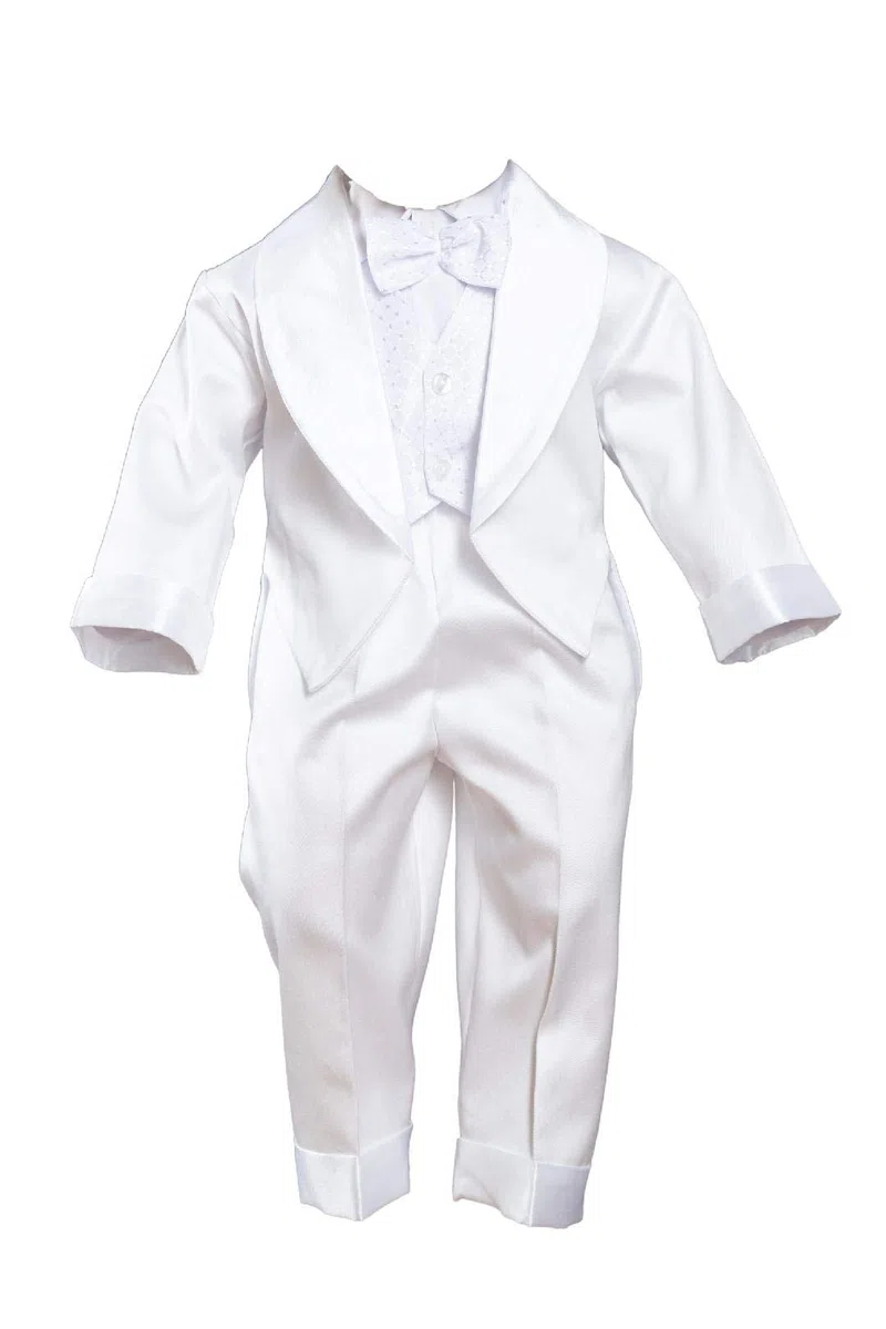 Traje de Bautizo de Invierno, Color Blanco, Traje de Boda Smoking
