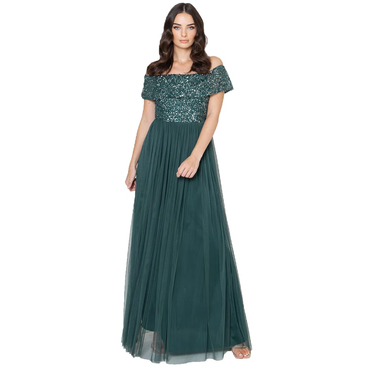 Maya Deluxe Maya Berry Bardot Embellished Maxi Dress Vestido de Dama de Honor Mujer
