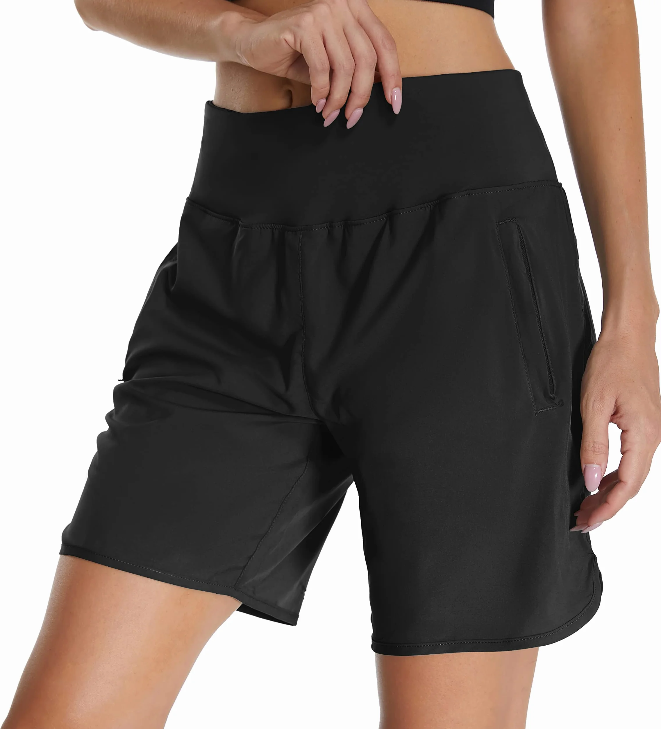 Mesing Pantalones Cortos Mujer Deporte Cintura Alta Fitness Running Shorts Deportivos Transpirable Calzoncillos Interiores y Bolsillos Traseros con Cremallera