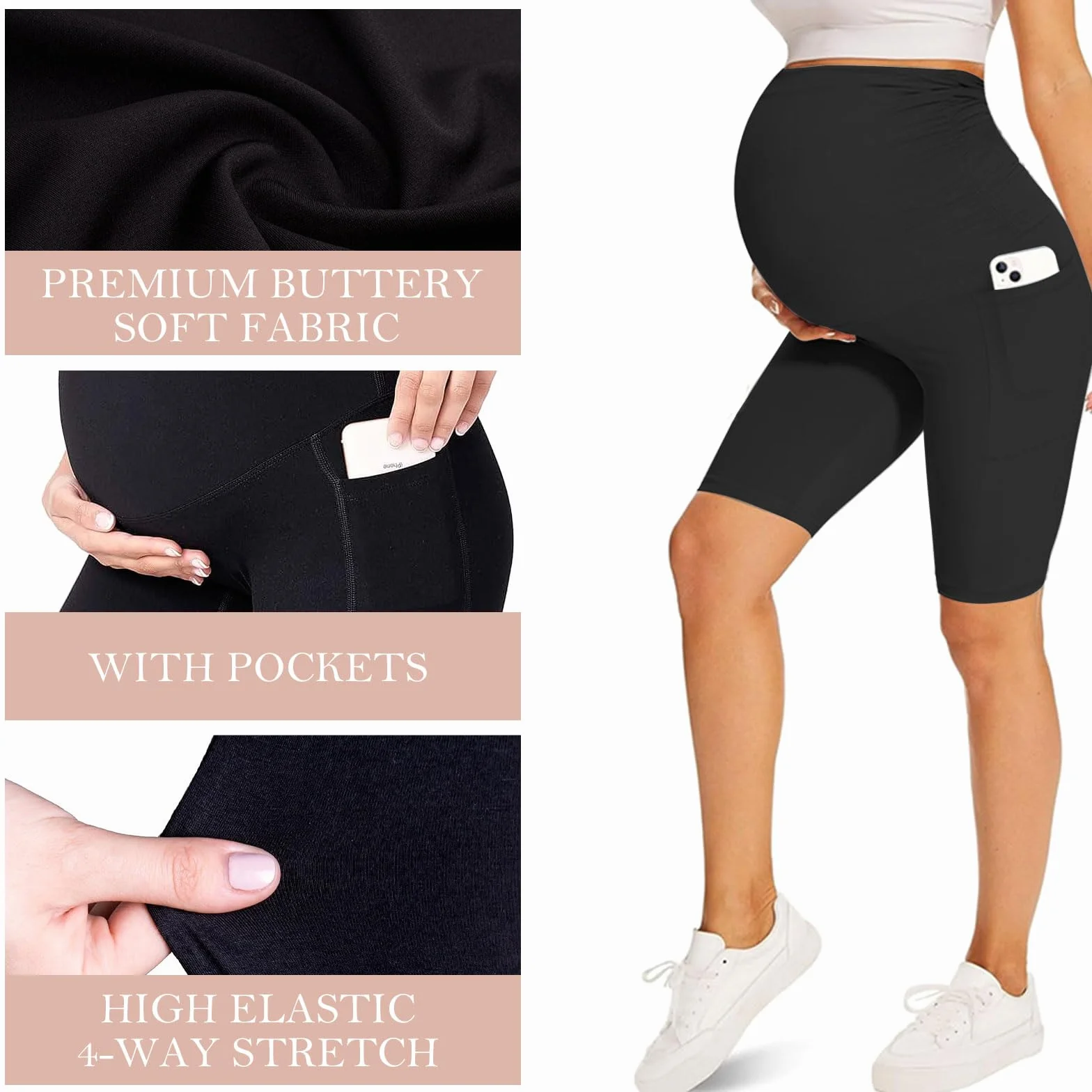 Pantalones Cortos de Maternidad para Mujeres sobre el Vientre Embarazo Pantalones Cortos de Motorista Workout Active Running Yoga Shorts