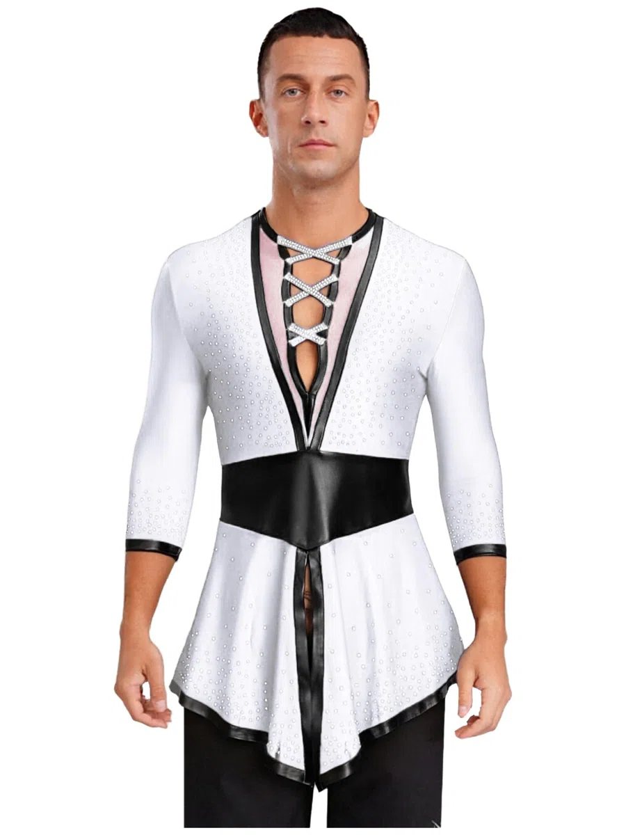 Adultos Hombres Traje De Baile Latino Para Hombres Camisa De Baile De Salón Latino Traje De Competición De Actuación Blanco L