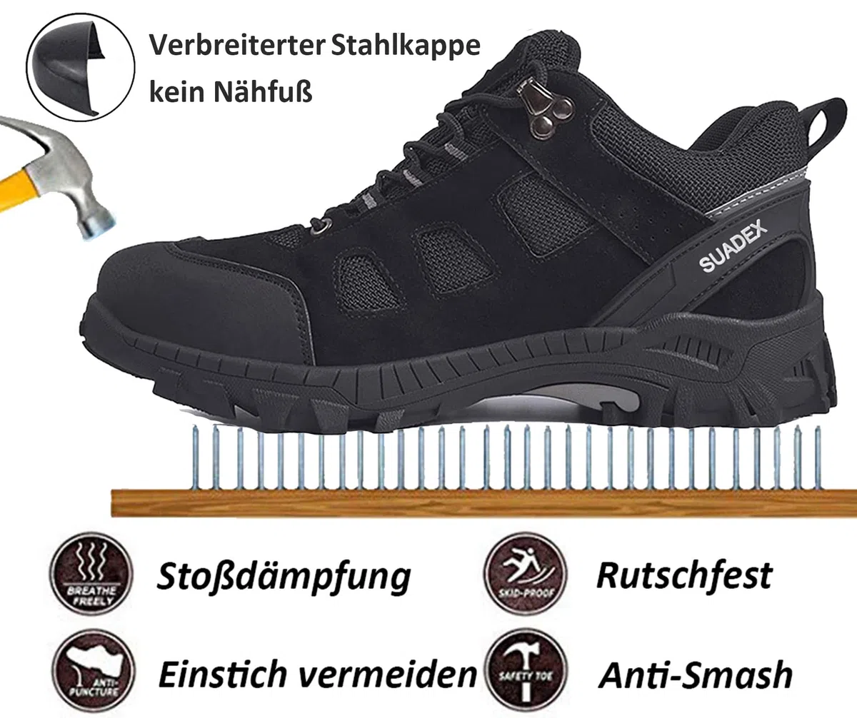 SUADEX Zapatos de Seguridad paraDING1 Ligeros Transpirables con Puntera de Acero Calzado de Seguridad 37-48 EU