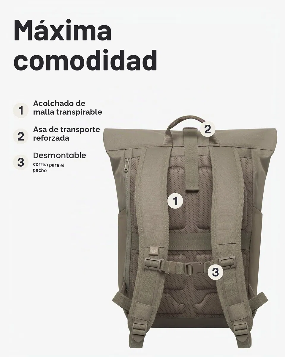 Johnny Urban Mochila Enrollable Mujer Hombre Gris - Allen Large - Grande Bolso para Escolar, Universidad, Trabajo - Compartimento para Portátil - Repelente al Agua