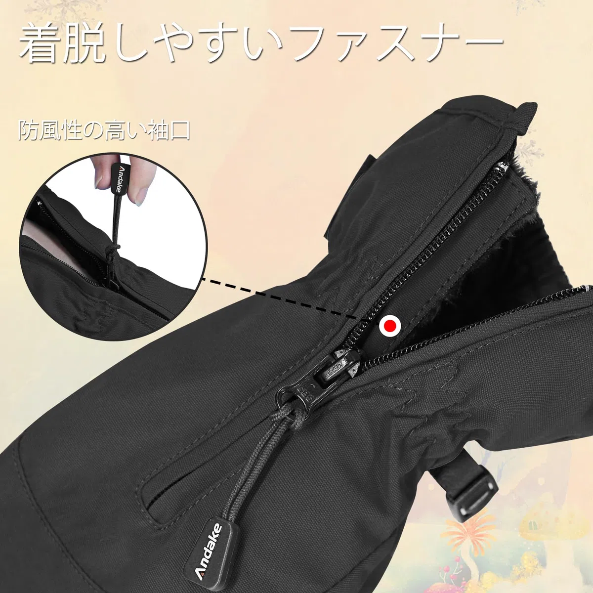 Andake Guantes de Esquí para Niños Impermeable Mitones de Invierno (S(2-4 Year Old), Negro)