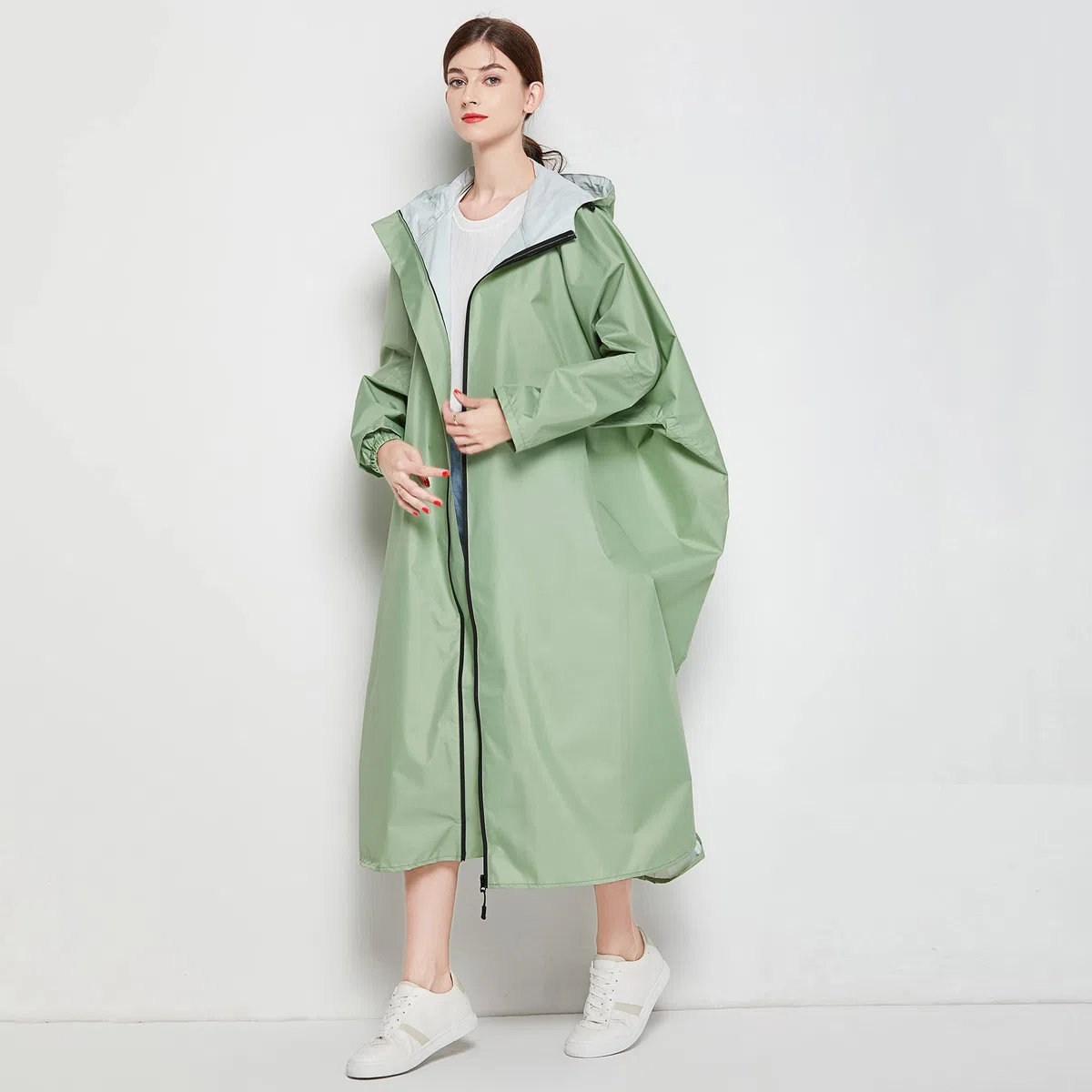 Chubasquero Largo para Mujer, Impermeable Ligero con Capucha para Bicicleta y Ciclismo