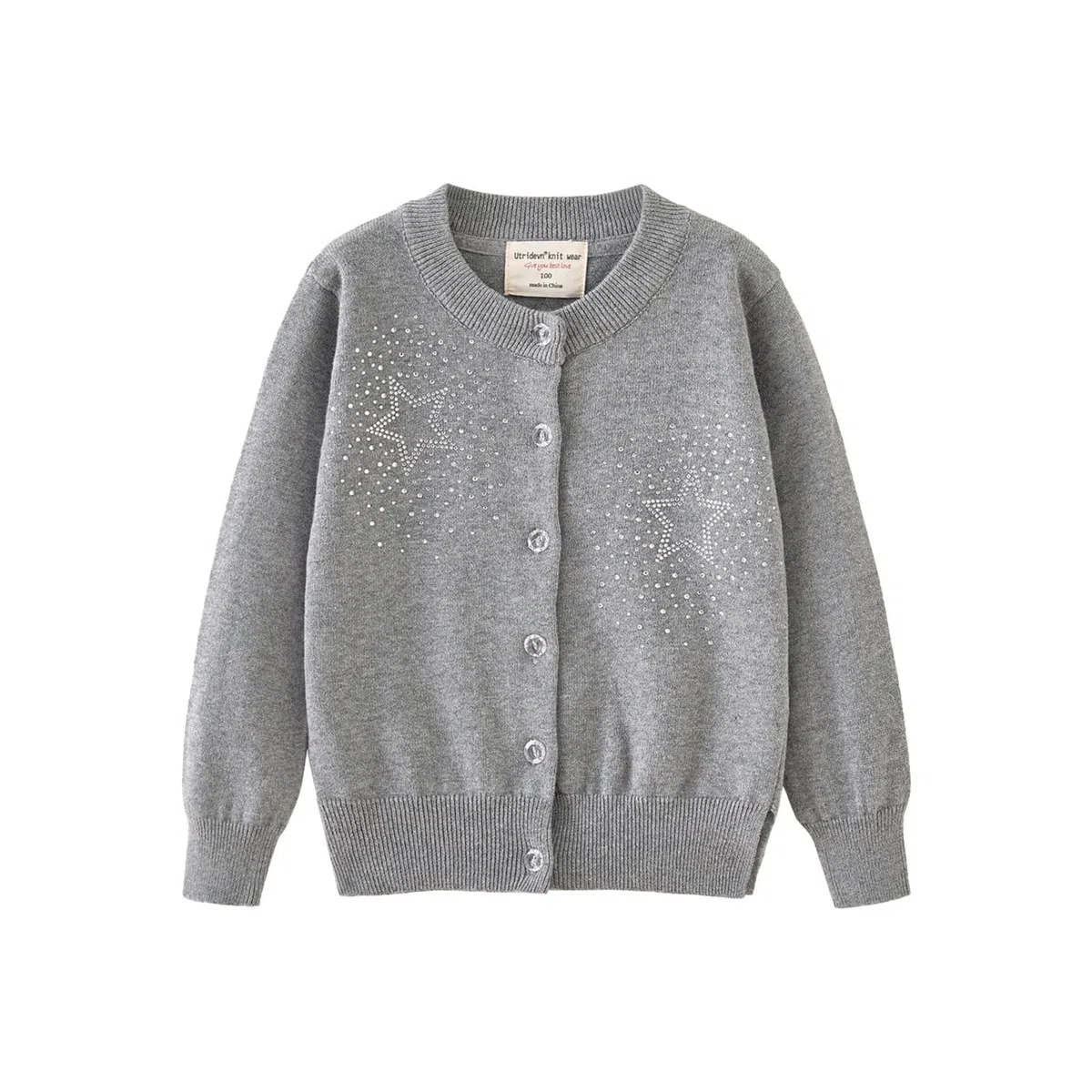 Rolanko Niñas Cardigans, Algodón de Manga Larga Button Down Ropa Escolar Básica, Suéter de Cuello Redondo