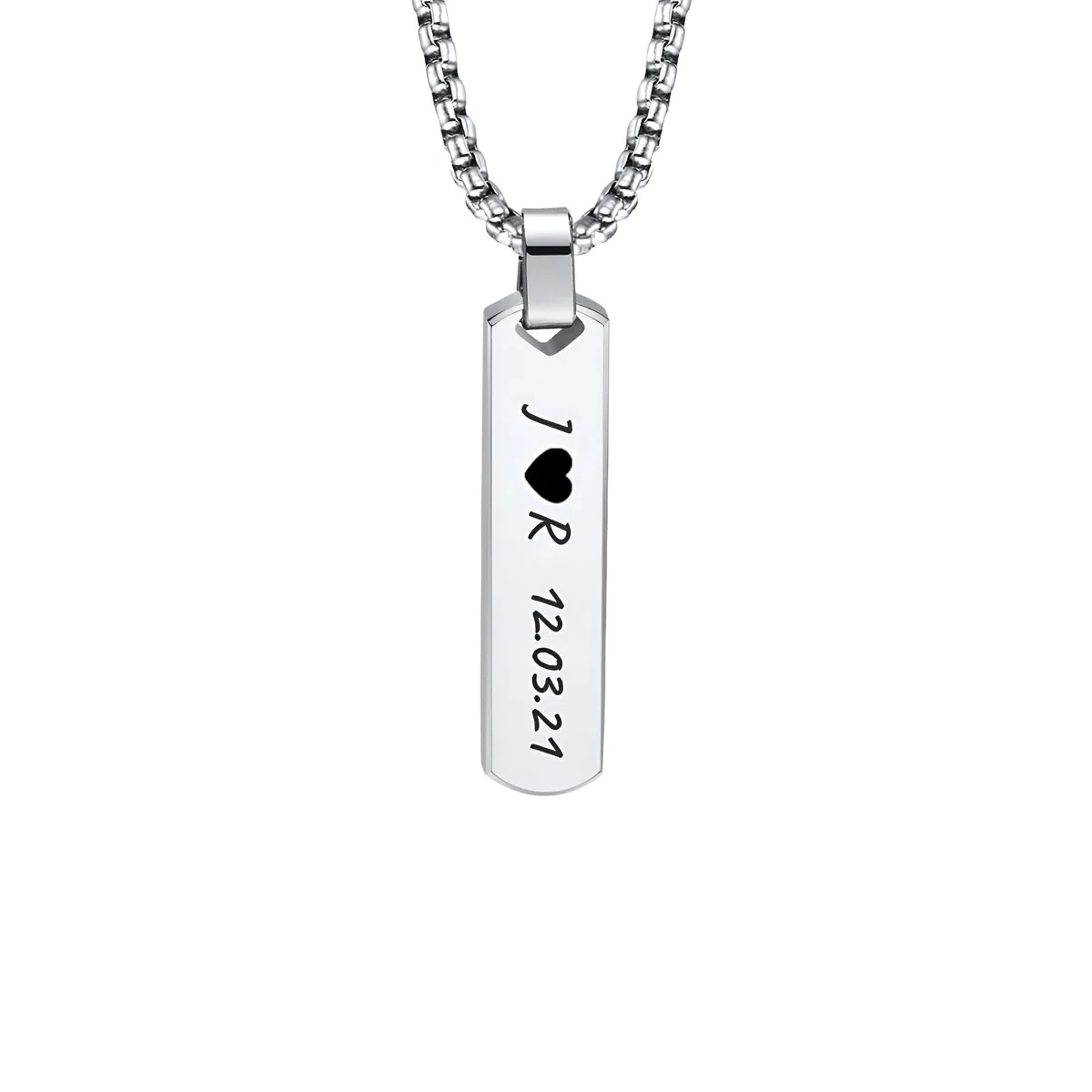Collar hombre personalizado barra plateada | Collar personalizado hombre