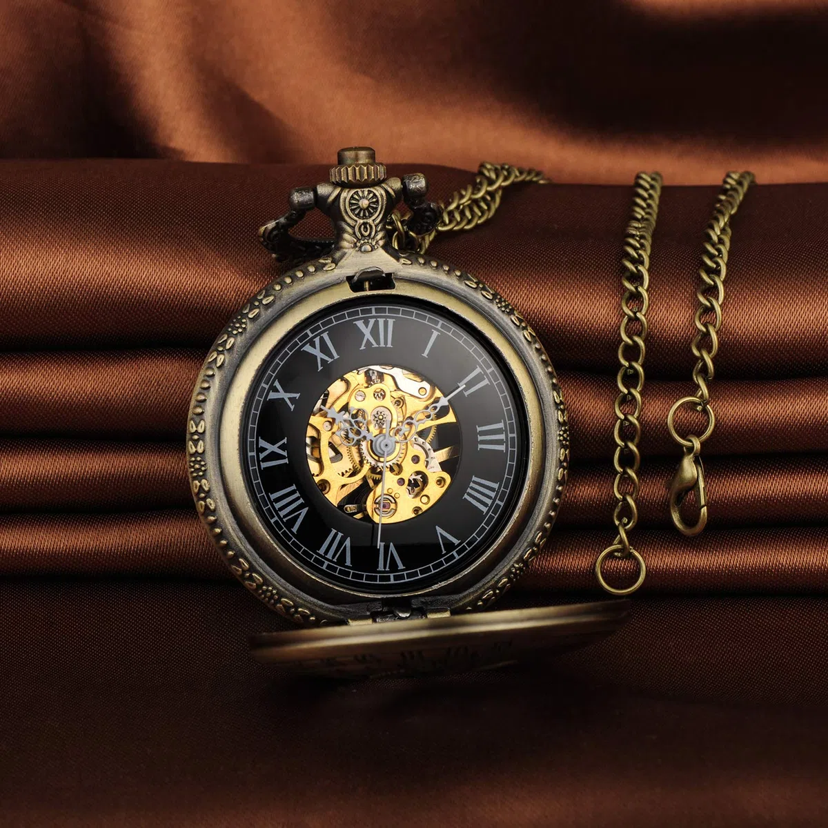 Infinito U-Reloj de Bolsillo Vintage para Hombre y Mujer Con 2 Cadena, 12 Constelación Brújula Mecánica Reloj de Bolsillo Rojo Bronce Llavero Steampunk Clásico Suéter Cadena Cadena de Cintura