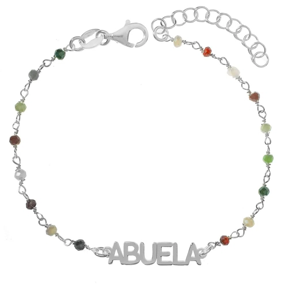 Pulsera Abuela con cristales de colores de Plata de Ley ajustable - Pulsera regalo para abuela Plata de Ley - Joyas para abuelas