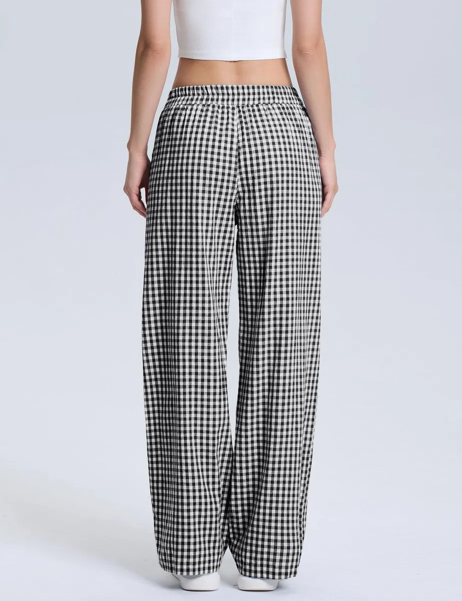 Rapbin Pantalones de pijama para mujer, largos de verano 2026, de algodón, a cuadros, pantalones de dormir suaves y casuales con bolsillos