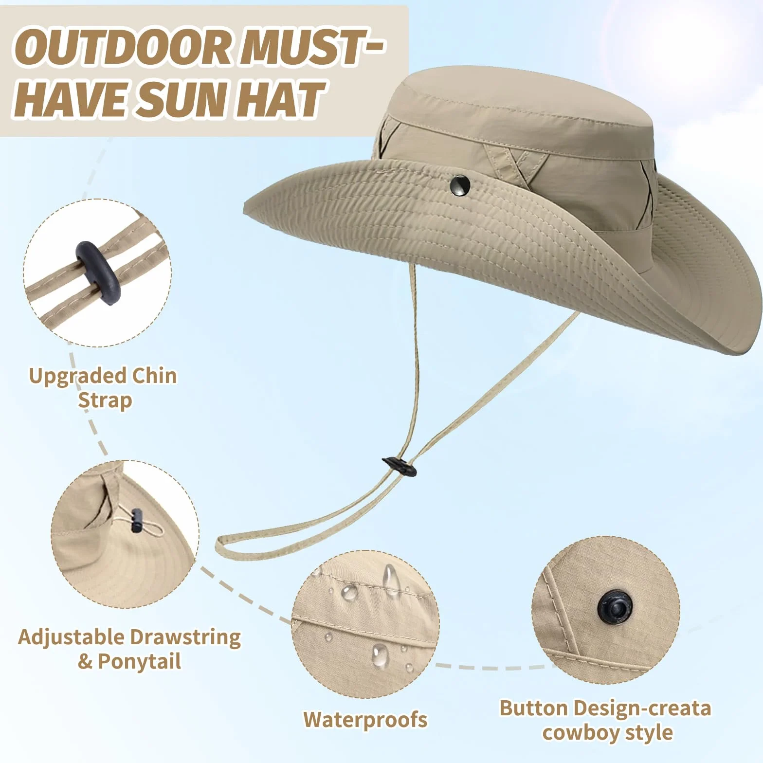 Unisex Transpirable Gorro De Sol, Gorro Senderismo Plegable, Resistente Al Viento Y Transpirable, Protección UV Sombrero De Pescador con ala Ancha Y Protección UV para Verano