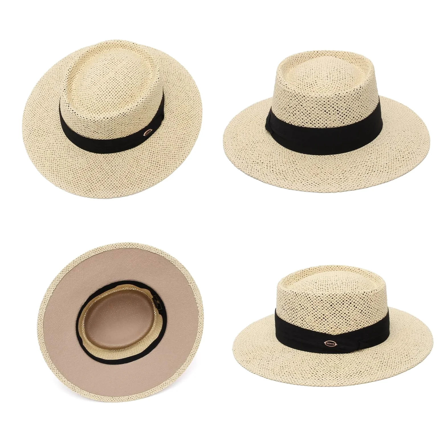 GEMVIE Sombrero Panama de Paja para Playa Hombre ala Ancha Sombrero Fedora Mujer Primavera/Verano Ajustable Caballero