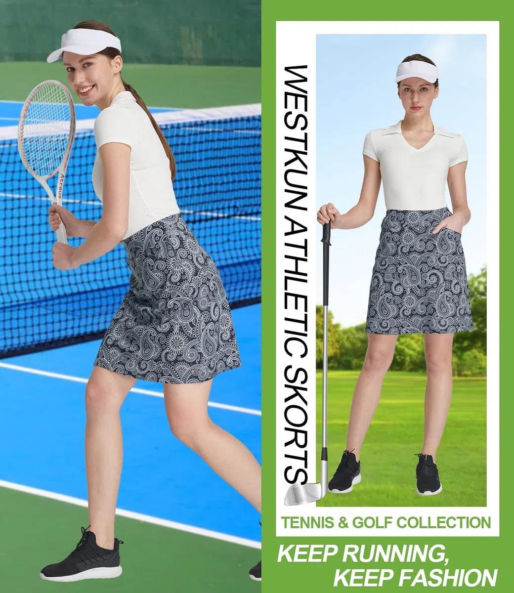 Faldas Deportivas para Mujer Modestas Falda de Tenis con Bolsillos y Pantalones Cortos Integrados Cintura Alta Falda de Golf Atlética Correr Caminar Ropa Deportiva Paisley XL