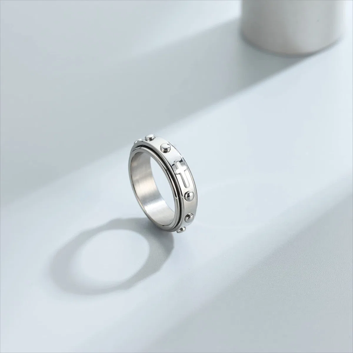 Anillo giratorio de acero inoxidable 6 mm para aliviar la ansiedad, cruz de oración, plateado negro dorado oro rosa