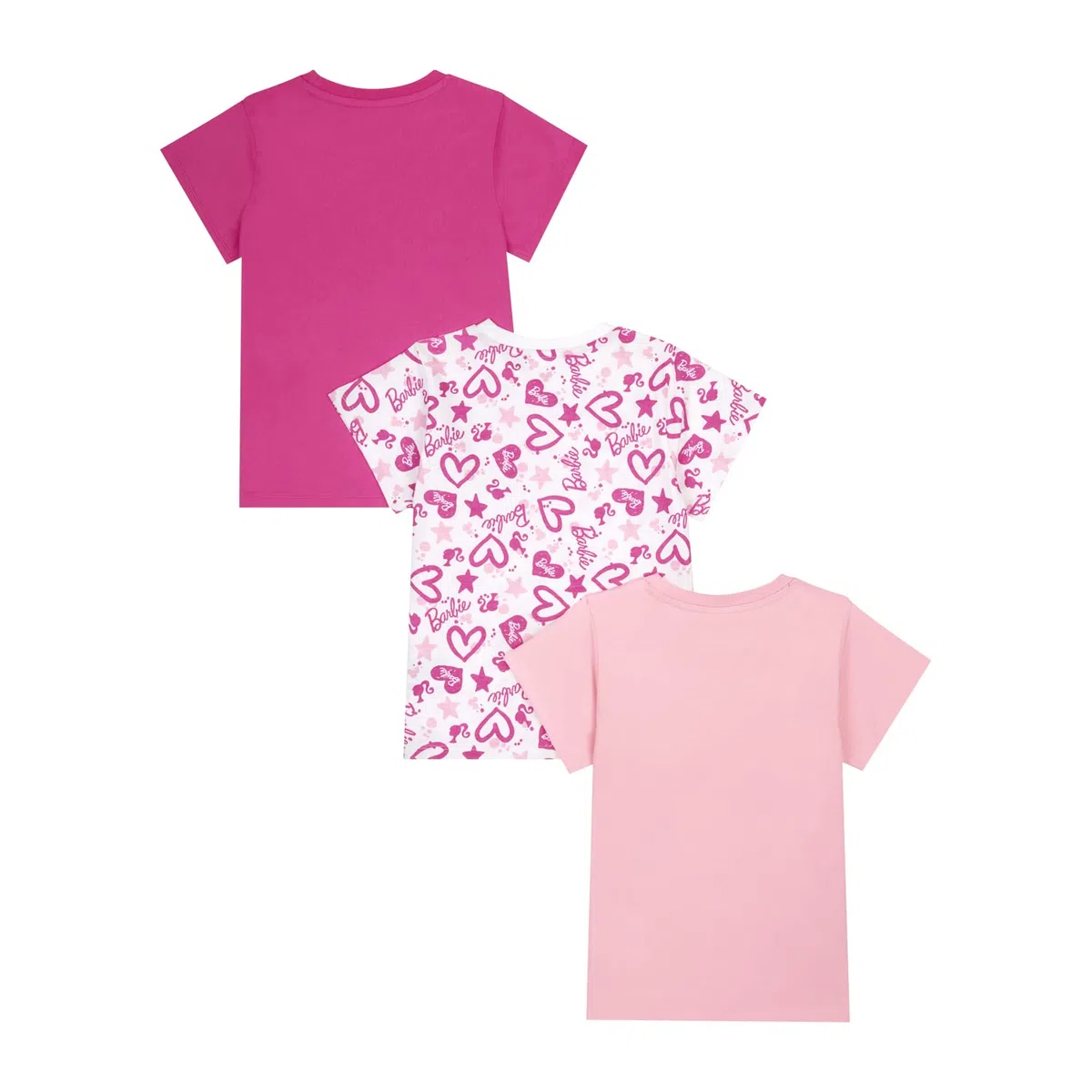 Barbie Paquete de 3 camisetas de manga corta para niñas, paquete de 3 camisetas de verano para niñas, edades de 3 a 10 años