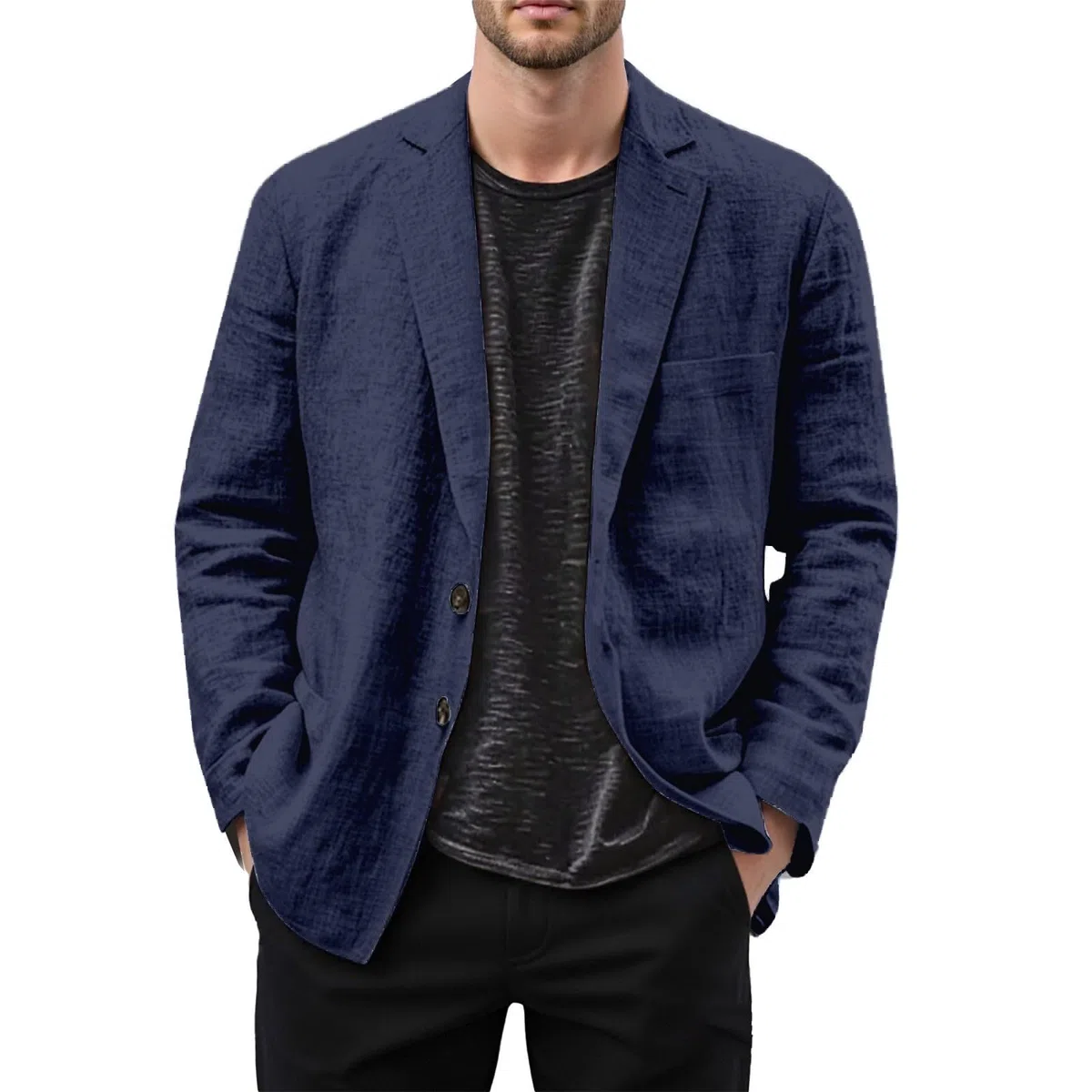 Chaqueta de lino ligero para hombre deportiva chaqueta deportiva de verano blazer de algodón cuello vuelto botones chaquetas de negocios cómodos trajes tops traje chaquetas deportivas abrigo elegante