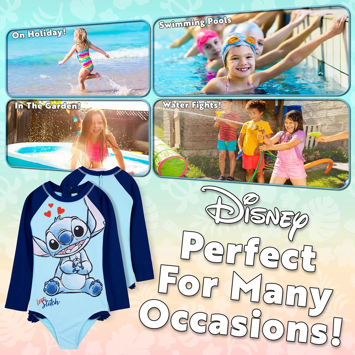 Disney Pieza Única Bañador para Niñas con Mangas Largas - Regalos de Stitch