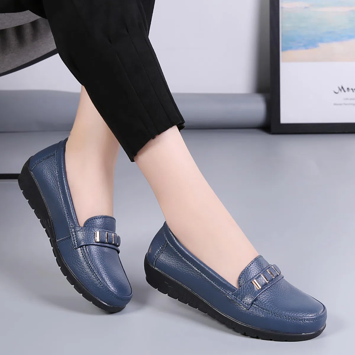 Sunporx Mujeres Confort Cuero Mocasines Mocasines De Conducir Zapato con Arco Soporte Caminar Oficina Transpirable
