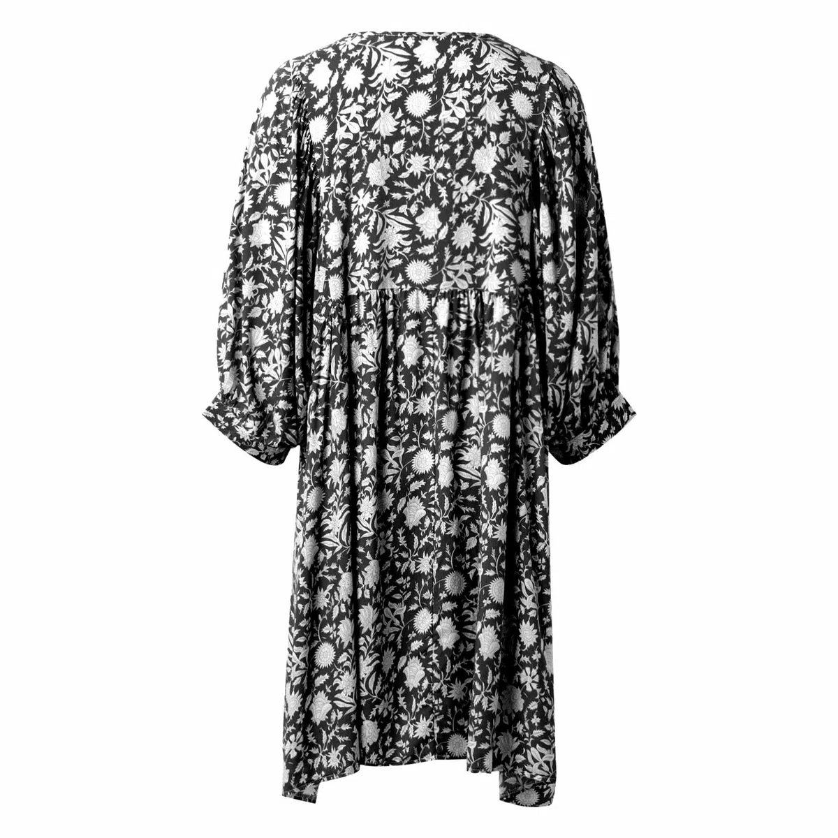 Vestidos Casuales De Verano for Mujer, Vestido Playa Midi Suelto con Mangas Abullonadas Y Estampado Floral, Medio Abierto