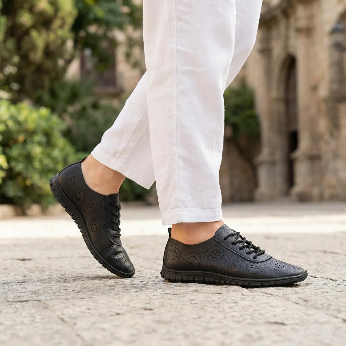 GLAMORA Zapatos Mujer Cordones Calados Transpirables Cómodos Ligeros Suela Flexible Antideslizante Plantilla Blanda Punta Fina Calzado Verano Ajuste Cómodo